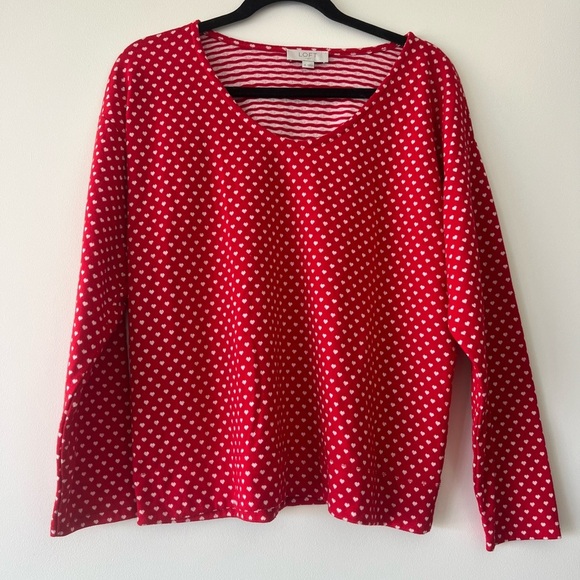 LOFT Red and White Hearts Pajama Top - Picture 4 of 7